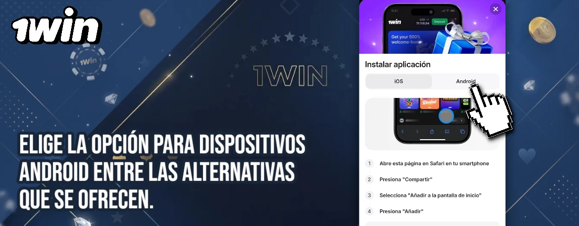 Elige la opción para dispositivos Android 1win