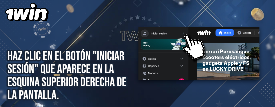 Haz clic en el botón Iniciar Sesión 1win